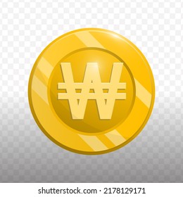 Vector illustration of Won currency coin in gold color on transparent background (PNG).