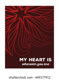 Vector illustration of wonderful floral template with red beautiful flower, white frame and inscription on dark background. Thin flat line art design to make flower poster, card, wedding invitation