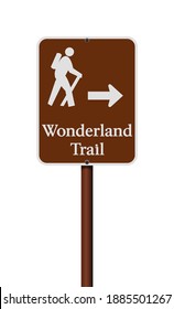 Vector Illustration Of The Wonderland Trail Brown Road Sign On Metallic Pole