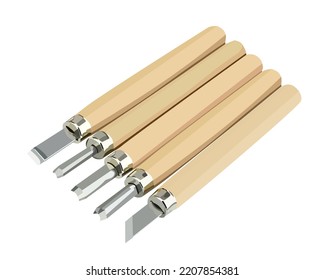 Vector Illustration Wood Carving Chisel isolated on white background.
Carpentry hand tools with wooden handle.