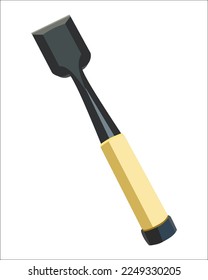 Vector Illustration Wood Carving Chisel isolated on white background. Carpentry hand tools with wooden handle