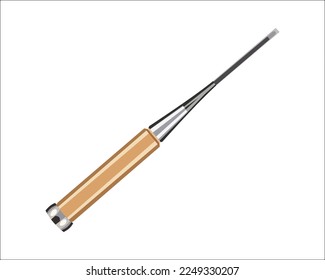 Ilustración vectorial Madera tallando Chisel aislado en fondo blanco. Herramientas para carpintería con mango de madera