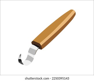 Vector Illustration Wood Carving Chisel isolated on white background. Carpentry hand tools with wooden handle