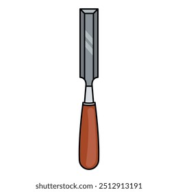 Cinzel de madeira de gravura de ilustração de vetor isolado no fundo branco. Ferramentas de mão de carpintaria com cabo de madeira.