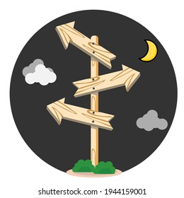 vector illustration of wood direction arrow sign during daytime, road sign, way direction. for traveling and holiday theme designs