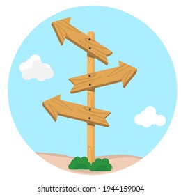 vector illustration of wood direction arrow at night, road sign, way direction. for traveling and holiday theme designs