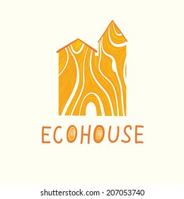 Vector illustration of wood ecohouse. Ecological and biosecurity theme