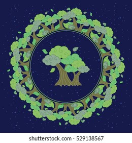 vector illustration of wood element from main natural elements in circle shape design in asian art style