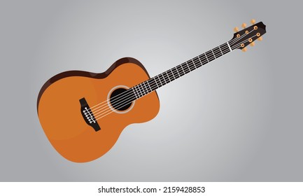 Vector illustration of wood guitar, musical string instrument classic object, hispanic classical popular equipment