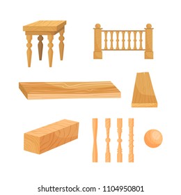 
Vector illustration of wood and wood products - stool, railing.