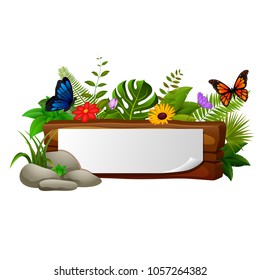 vector illustration of Wood sign with many butterfly
