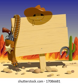 Vector Illustration With A Wood Sign In The Wild West