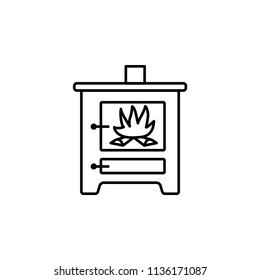 Vector Illustration Of Wood Stove. Line Icon Of Modern Furnace. Heating Appliance For Home. Front View.