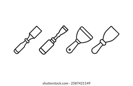 Vector Illustration of Woodcarving and Spatula Tools, chisel wood masonry icons, vector illustration