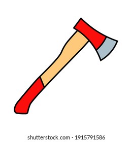 Vector illustration woodcutter metal ax with red handle made of wood isolated on white background. Hand tool.