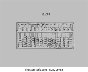 Vector illustration wooden abacus with black beads. Traditional counting frame. Abacus icon