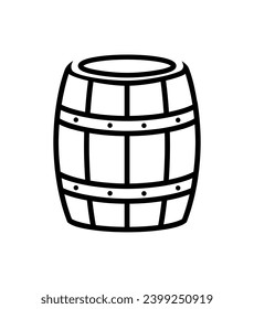 Vector illustration of wooden barrel line icon on white background.