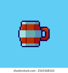 Vector Illustration of Wooden Beer Mug with Pixel Art Design, perfect for game assets themed designs