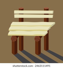 Vector illustration of a wooden bench. Wooden bench on a plain background. Drop shadow, 3D illustration. Rest, peace, sitting, relaxation