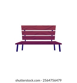 Vector illustration of wooden bench on isolated background. Relaxation seat. For park, cafe or backyard. Outdoor furniture made of planks. Flat style.