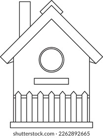 vector illustration wooden birdhouse, a hut with a fence, small wooden house, coloring book, doodle and sketch 