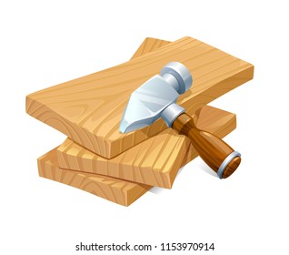 vector illustration of wooden boards and hammer