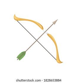 Vector illustration of a wooden bow with a bowstring and arrow.