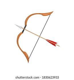 Vector illustration of a wooden bow with a bowstring and arrow.