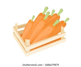 Vector illustration of a wooden box with carrots