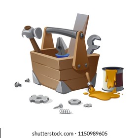 vector illustration of wooden box with repair tools