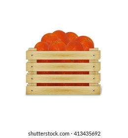 Vector illustration of a wooden box with tomatoes. Isolated on a white background.