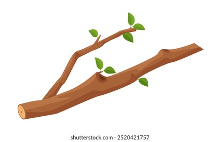 Vector illustration of a wooden branch with green leaves. Ideal for nature, ecology, and botanical design projects.