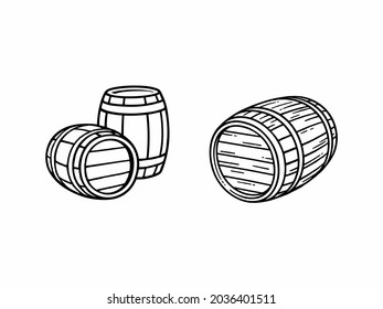 Ilustración vectorial de barriles o barriles de madera. Ilustraciones vectoriales dibujadas a mano.