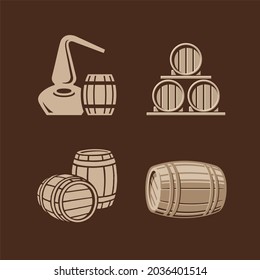 Vector illustration of wooden casks or barrels. Hand drawn vector illustrations.