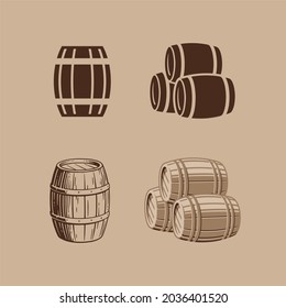 Vector illustration of wooden casks or barrels. Hand drawn vector illustrations.
