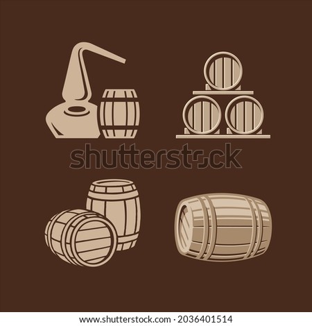 Vector illustration of wooden casks or barrels. Hand drawn vector illustrations.