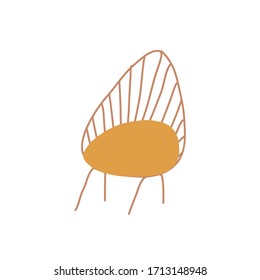 Vector Illustration Of Wooden Chair With Yellow Pillow. Furniture. Interior Element.