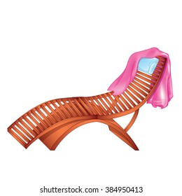 Vector illustration of wooden chaise lounge with a towel