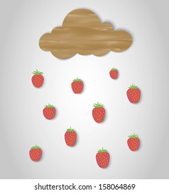 vector illustration of wooden cloud, which can be used as banner, and strawberry rain