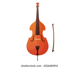 Vector illustration of a wooden contrabass in a cartoon style. Stringed musical instrument. Isolated on white background
