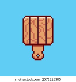 Vector Illustration of Wooden Cutting Board with Pixel Art Design, perfect for game assets themed designs