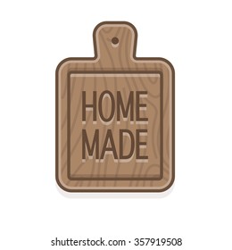Vector illustration of a wooden cutting board with Homemade text. Perfect for label or logo