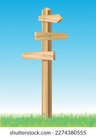 Vector illustration wooden direction sign. Information post