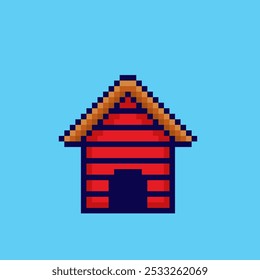 Vector Illustration of Wooden Dog house with Pixel Art Design, perfect for game assets themed designs