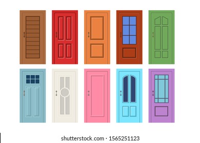 Vector illustration of a wooden door flat design concept with different colors and shapes