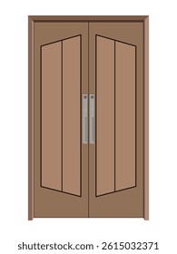 Vector illustration of a wooden double door with metal handles