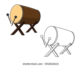 Vector illustration of wooden drum called bedug. set of bedug with an outline and bedug outline Icon. isolated on white background.