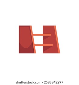 Vector illustration of wooden empty shelf on isolated background. Shelving for home or educational institution. Furniture interior. Flat cartoon style.