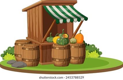 Vector illustration of a wooden farm stand