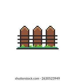 Vector Illustration of Wooden Fence with Pixel Art Design, perfect for game assets themed designs